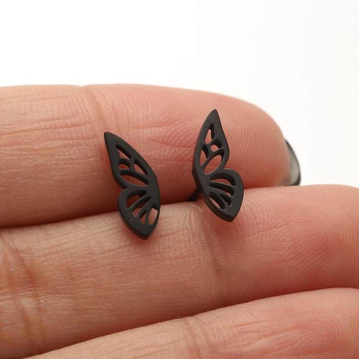 1 paire de clous d'oreilles en acier inoxydable, Style Simple, placage papillon ajouré