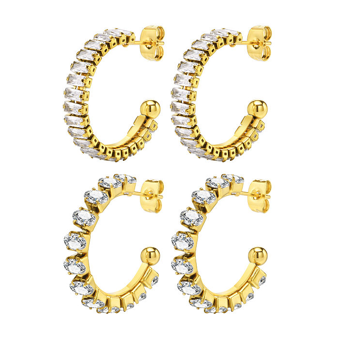 1 Pair IG Style Vacation Stainless Steel  Zircon 18K Gold Plated Earrings