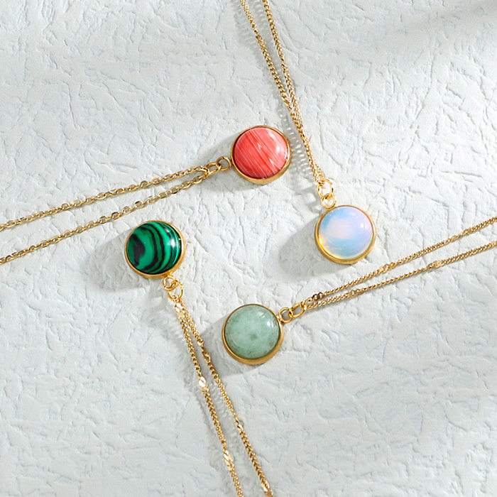 Halskette mit Anhänger, Schlüsselbeinkette, Farbe, runder Stein, Edelstahl