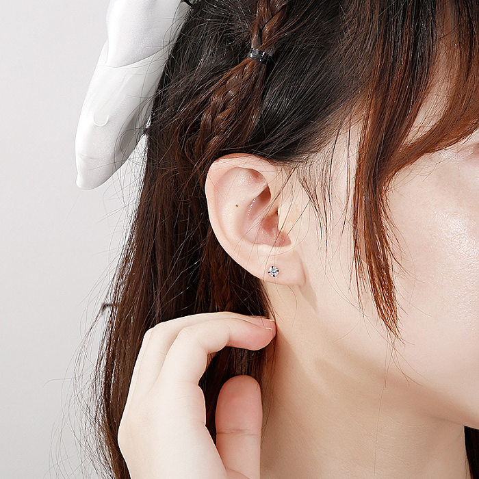 Boucles d'oreilles en acier inoxydable, rondes et fines, en Zircon, à quatre griffes, à la mode