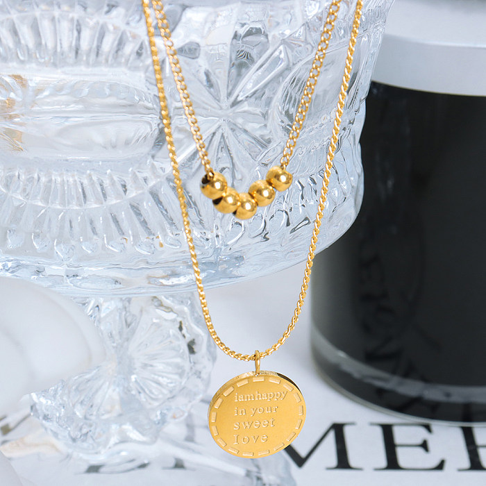 Elegante Retro-Luxus-Geometrie-Edelstahl-Doppelschicht-Halsketten mit 18-Karat-Vergoldung in großen Mengen
