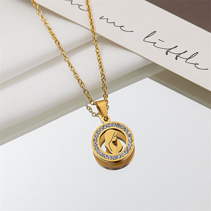 1 Piece Fashion Circle Tree Heart Shape Stainless Steel Plating Hollow Out Inlay Rhinestones Pendant Necklace