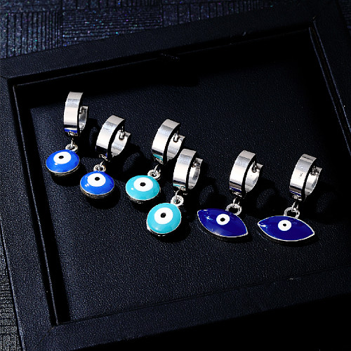 1 Pair Retro Devil'S Eye Plating Inlay Stainless Steel  Synthetic Resin Zircon Silver Plated Drop Earrings