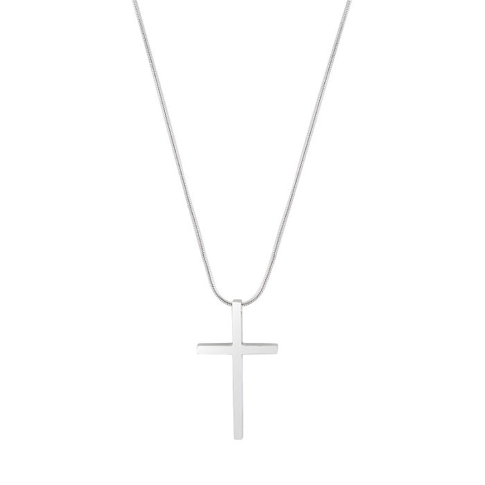 Collier pendentif de polissage en acier inoxydable, style simple, croix, 1 pièce