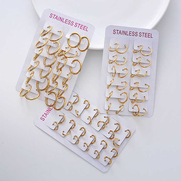 12 Pairs Simple Style Circle Stainless Steel  Plating Earrings