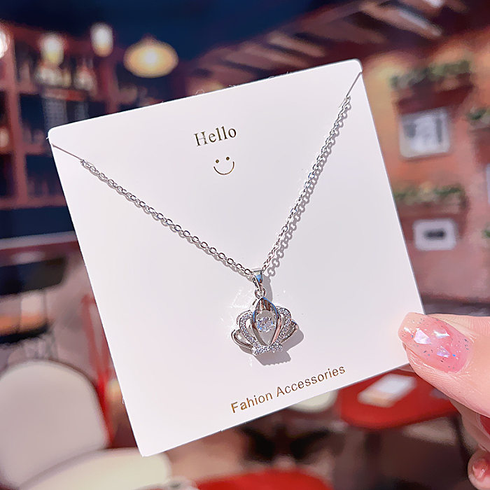 Fashion Letter Universe Stainless Steel Rhinestones Pendant Necklace