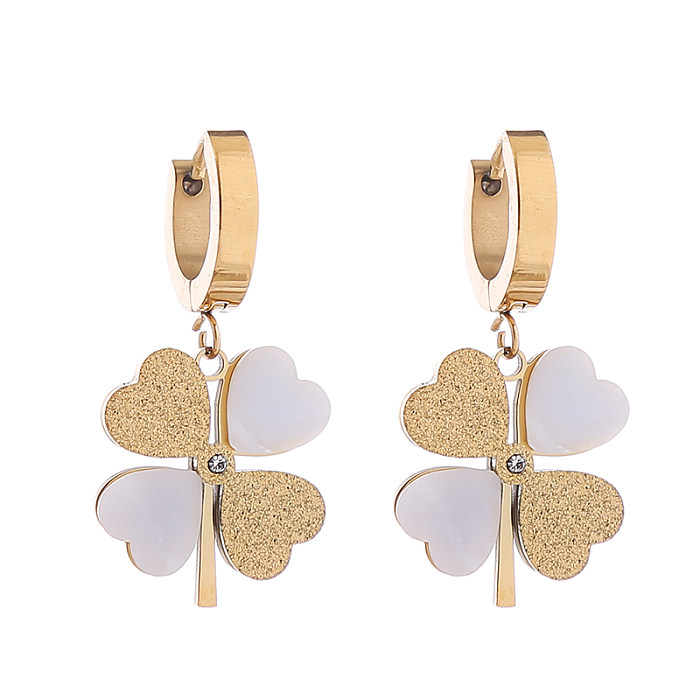 1 Pair Cute Bridal Four Leaf Clover Plating Carving Stainless Steel Gold Plated Earrings Ear Studs