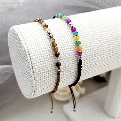 Bracelets ronds en acier inoxydable, Design Original, faits à la main, en cristal artificiel, plaqué or, perles