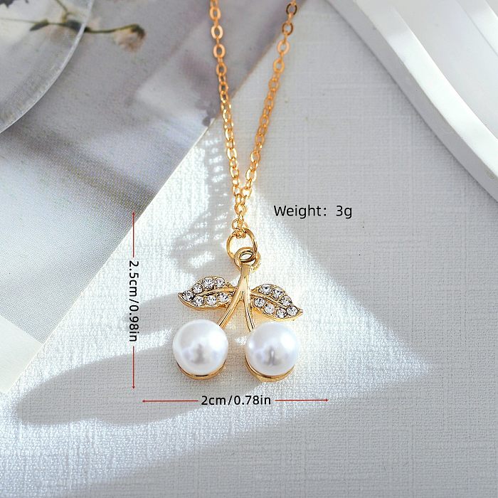 Korean Style Diamond-Embedded Sweet Creative Double Shell Pearls Cherry Leaf Pendant Women's Fashion Personalized Pendant Eardrop Frame Finished Product Wholesale