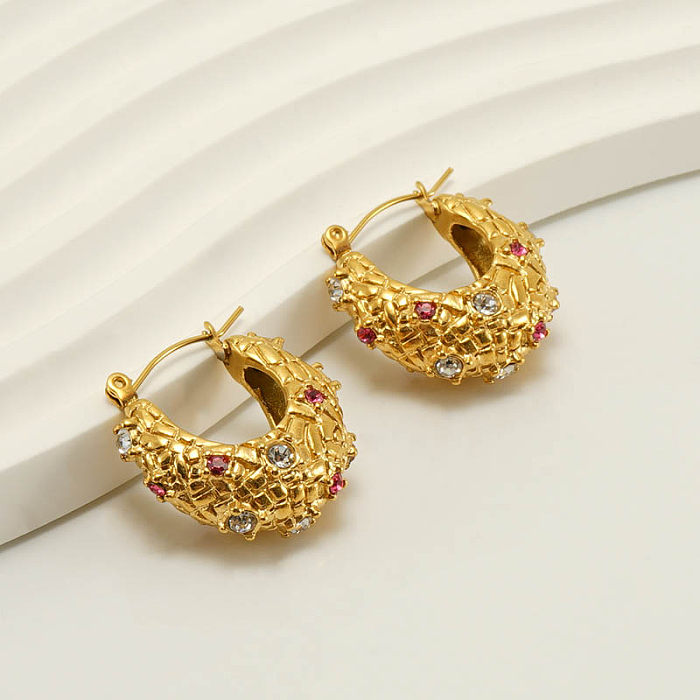 1 Pair Glam Retro Geometric Stainless Steel  Inlay Zircon 18K Gold Plated Earrings