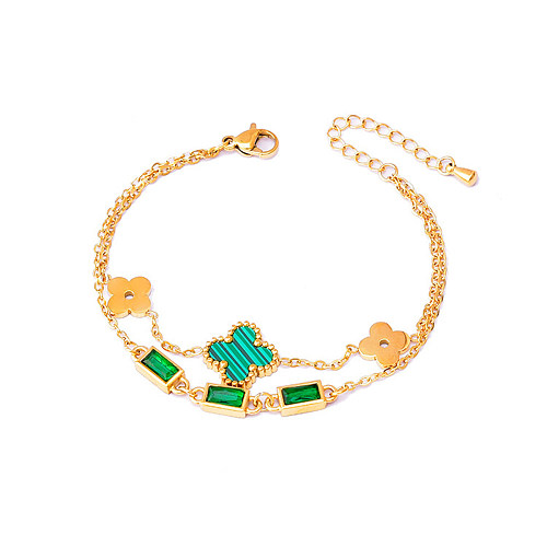 Bracelets en Zircon plaqué or 18 carats, Style Vintage Glam, fleur en forme de cœur, incrustation en acier titane, vente en gros