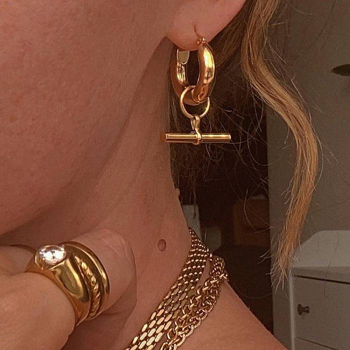 European And American Earrings 18K Gold-plated Stainless Steel  T Bar Pendant Earrings Personalized Fashion Earrings