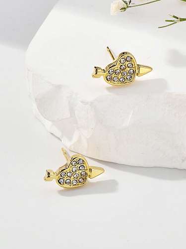 1 Pair Vintage Style Heart Shape Plating Inlay Stainless Steel  Zircon 18K Gold Plated Ear Studs
