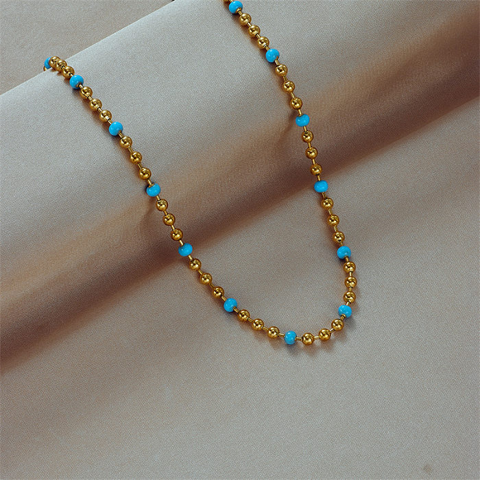 Runde Halskette im modernen Stil mit Emaille-Beschichtung und 18-Karat-Vergoldung aus Edelstahl