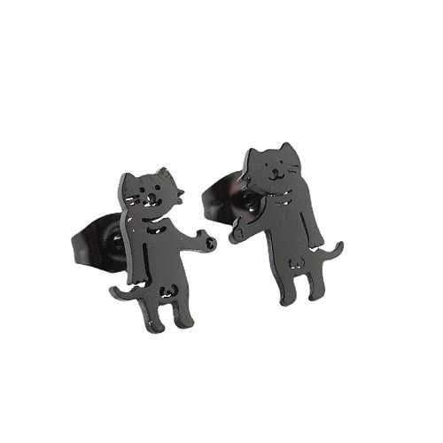 Cute Cat Stainless Steel Hollow Out Ear Studs 1 Pair
