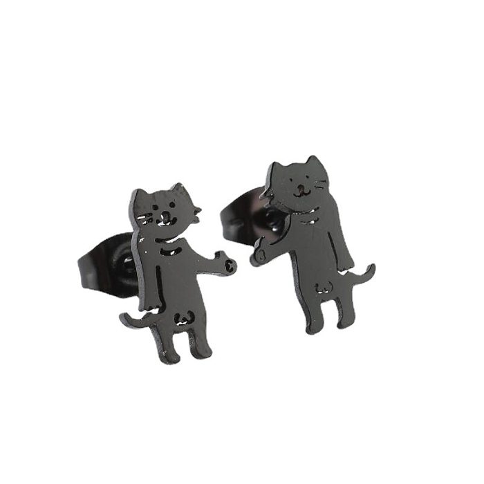 Süße Katzen-Ohrstecker aus Edelstahl, ausgehöhlt, 1 Paar