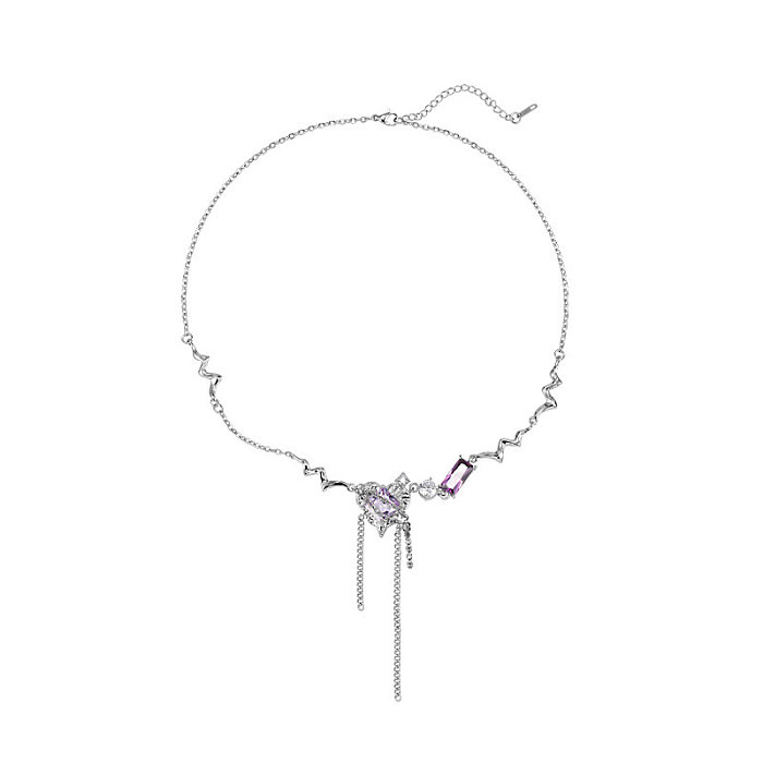 Collier pendentif décontracté en forme de cœur, Style IG, chaîne plaquée en acier inoxydable, incrustation de strass en cristal