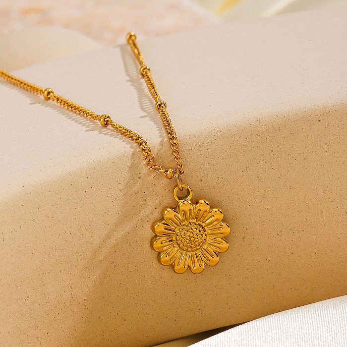 Collier pendentif plaqué or 18 carats en acier inoxydable avec fleur de dame