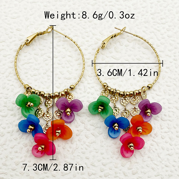 1 Pair Glam Commute Flower Patchwork Plating Stainless Steel  Gold Plated Drop Earrings