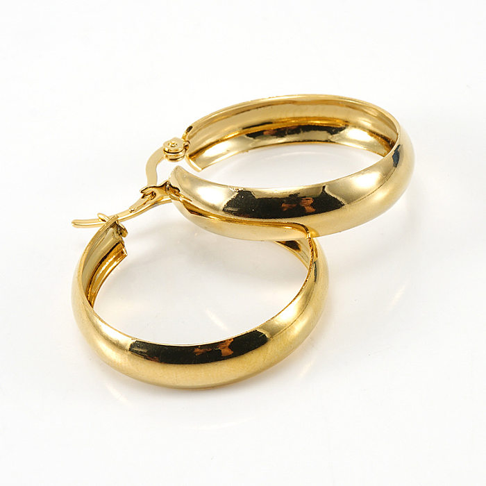 Simple Style Round Stainless Steel  Hoop Earrings Gold Plated Stainless Steel  Earrings