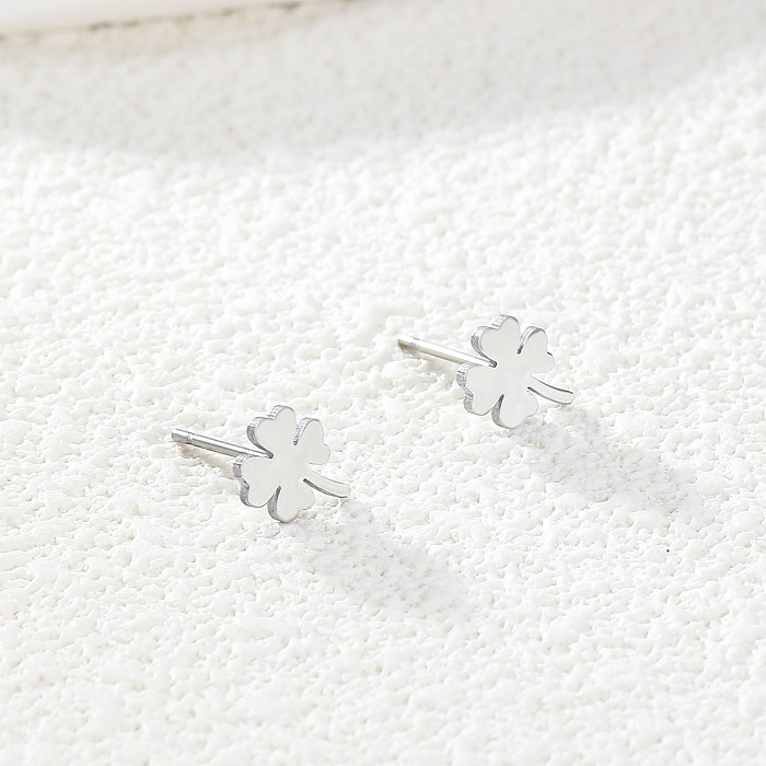 1 Pair IG Style Simple Style Four Leaf Clover Butterfly Plating Stainless Steel  18K Gold Plated White Gold Plated Ear Studs