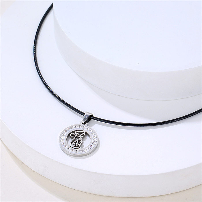 Einfache Halskette mit Tier-Anhänger aus Edelstahl mit Inlay und künstlichem Diamant