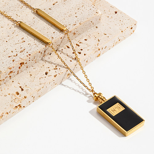 Frasco de perfume estilo clássico por atacado em aço inoxidável 18K colar com pingente de acrílico banhado a ouro