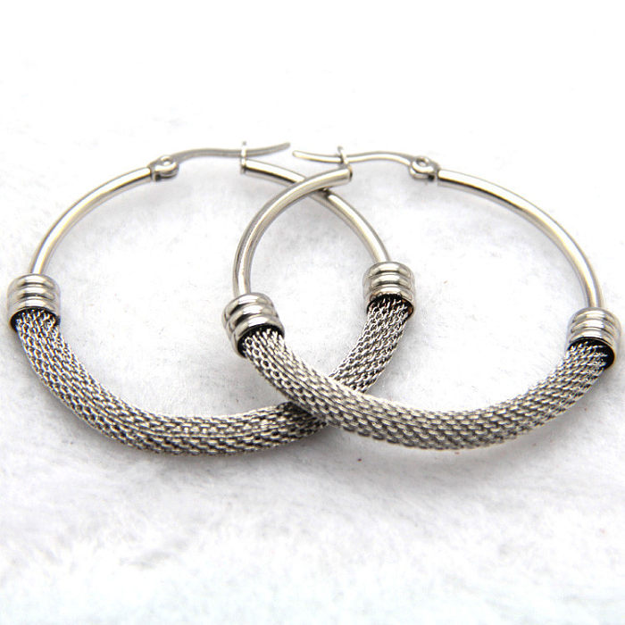 1 Pair Fashion Grid Stainless Steel  Stainless Steel Plating Hoop Earrings