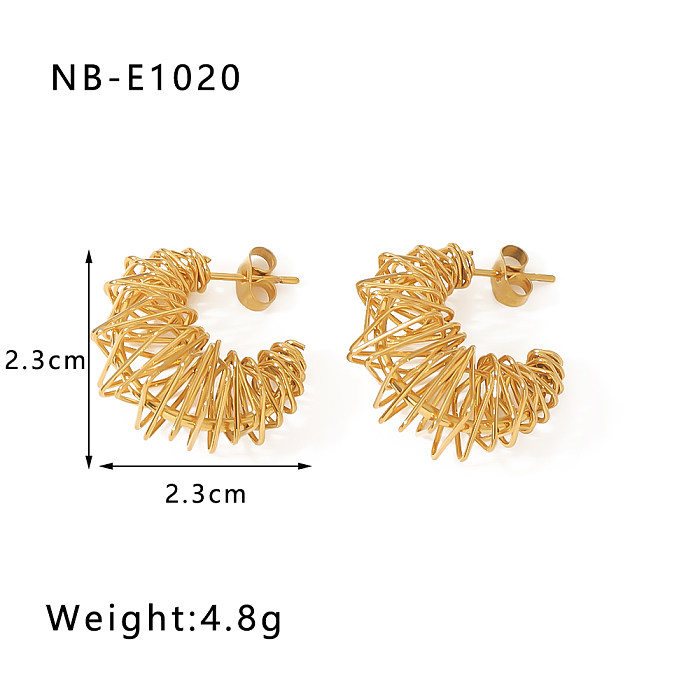 Antike C-förmige, gedrehte, hohle Stahldraht-Feder-Ohrringe, europäische und amerikanische geometrische, mit Edelstahl plattierte 18-Karat-Echtgold-Ohrringe