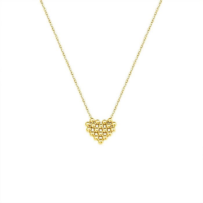 Gold Cute Peach Heart Bead Necklace Stainless Steel Material Gold Plated Non-fading Wholesale jewelry