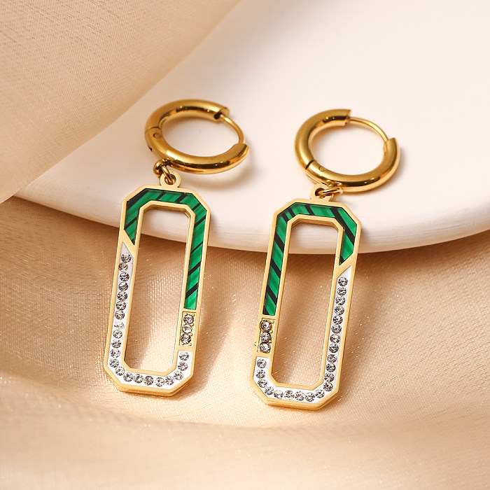 1 paire de boucles d'oreilles pendantes en acier inoxydable et Zircon plaqué or 18 carats, Style Simple, incrustation carrée