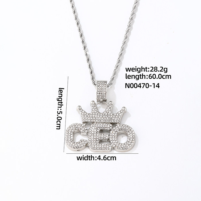 Hip-Hop Vintage Style Rock Letter Stainless Steel  Alloy Plating Inlay Zircon Gold Plated Silver Plated Pendant Necklace