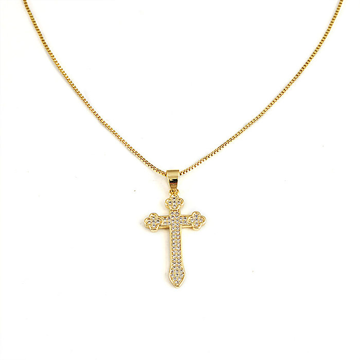 Cross Necklace Women's Fashion 18k Gold Zircon Pendant Stainless Steel Sweater Chain