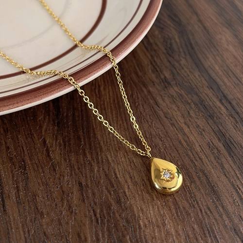 Simple Style Solid Color Stainless Steel  Zircon Pendant Necklace In Bulk