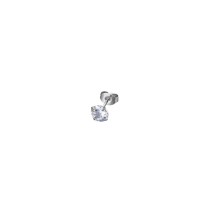 Pendientes tipo botón geométricos de acero inoxidable con incrustaciones de circón, estilo simple, 1 pieza