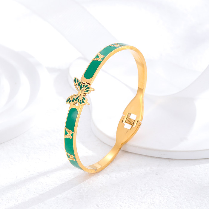 Wholesale Classic Style Butterfly Titanium Steel 24K Gold Plated Bangle
