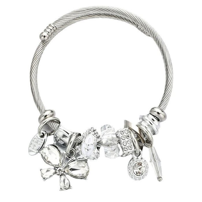 Bracelets de manchette en cristal artificiel d'incrustation de placage d'acier inoxydable d'animal de Style féerique