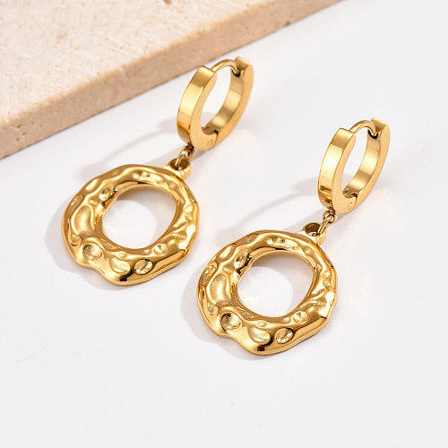 1 Pair Vintage Style Irregular Round Polishing Plating Stainless Steel  14K Gold Plated Drop Earrings