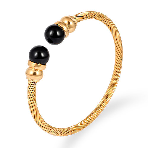 Classic Style Round Stainless Steel Rhinestones Bangle In Bulk