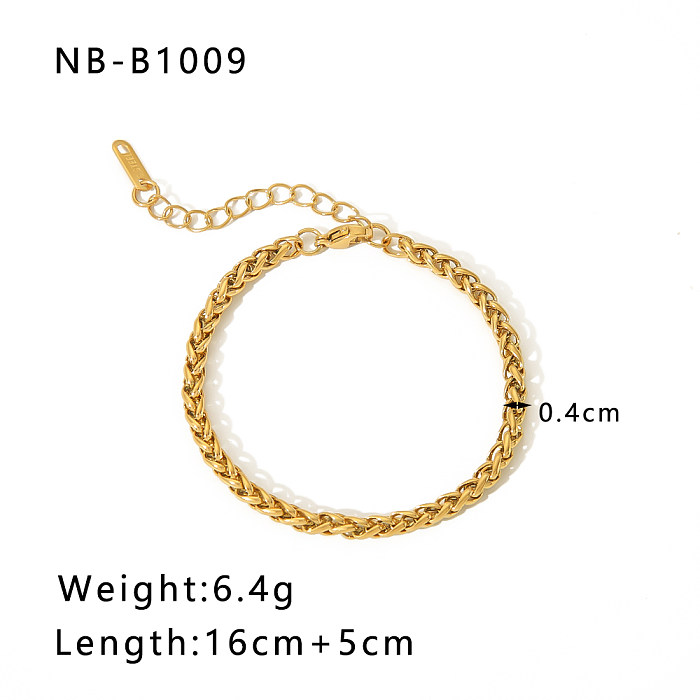 Hip-Hop Vintage Style Classic Style Solid Color Stainless Steel Plating Braid Pleated 18K Gold Plated Bracelets