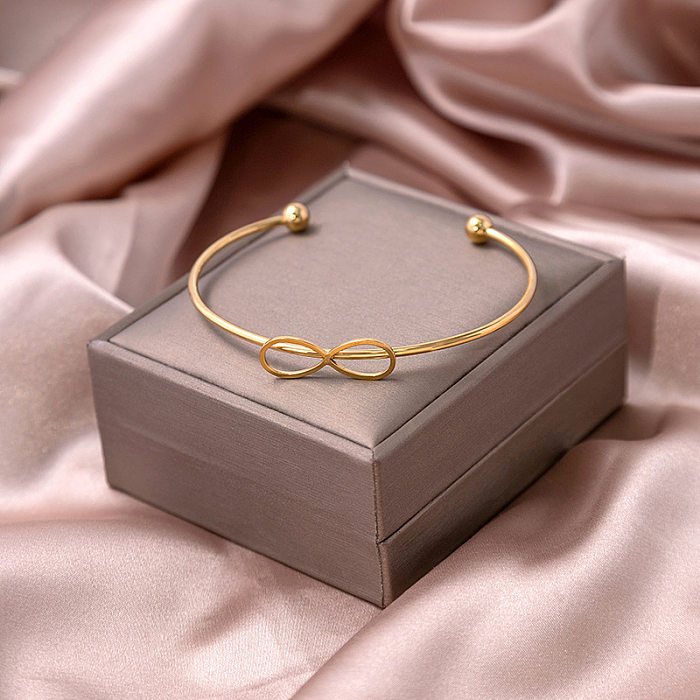 Simple Style Heart Shape Solid Color Stainless Steel Plating Cuff Bracelets Twisted Cable Bracele Bangle