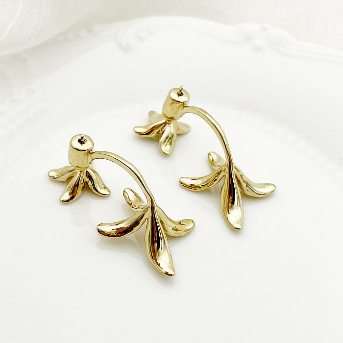 1 Pair Sweet Artistic Flower Stainless Steel  Polishing Plating Gold Plated Ear Studs