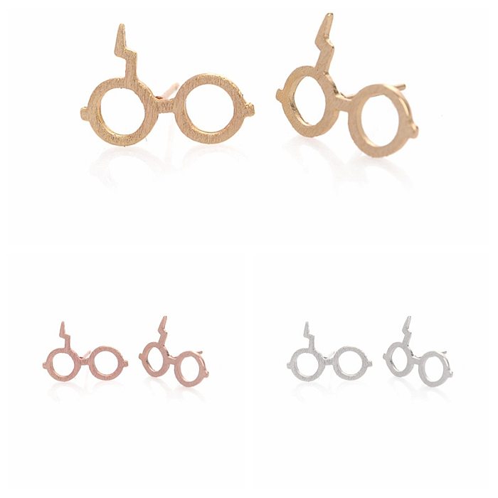 Modische Brillen-Edelstahl-Ohrstecker, vergoldet, keine eingelegten Edelstahl-Ohrringe