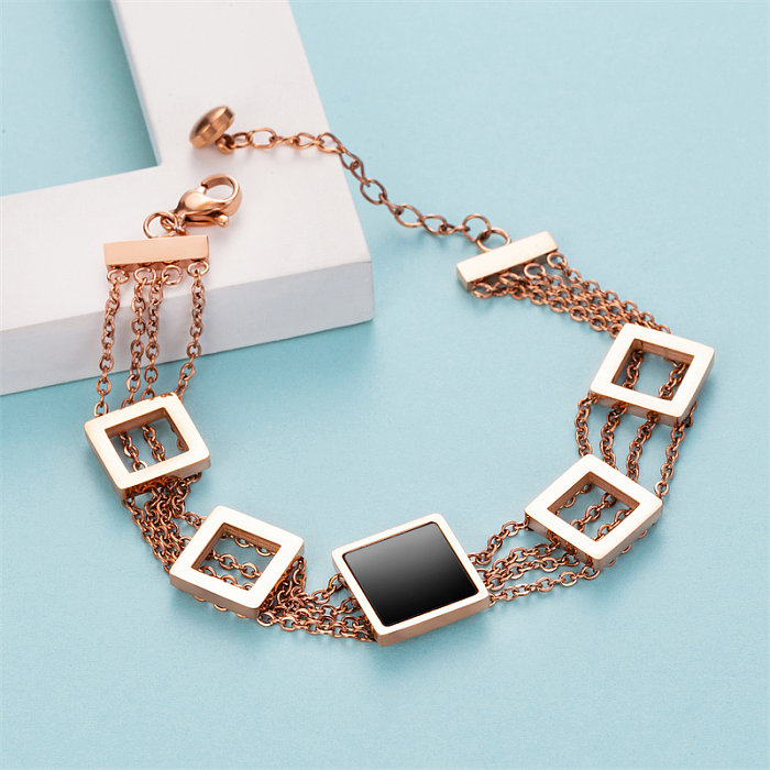 Casual Simple Style Classic Style Square Stainless Steel Titanium Steel Layered Plating Rose Gold Plated Bracelets