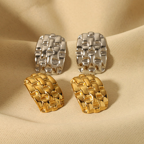 1 paire de clous d'oreilles en acier inoxydable plaqué or 18 carats, Style Vintage classique, placage géométrique