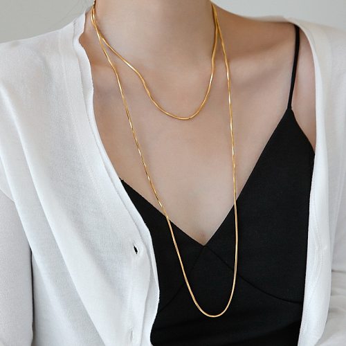 Simple Style Solid Color Stainless Steel  Plating 18K Gold Plated Silver Plated Layered Necklaces