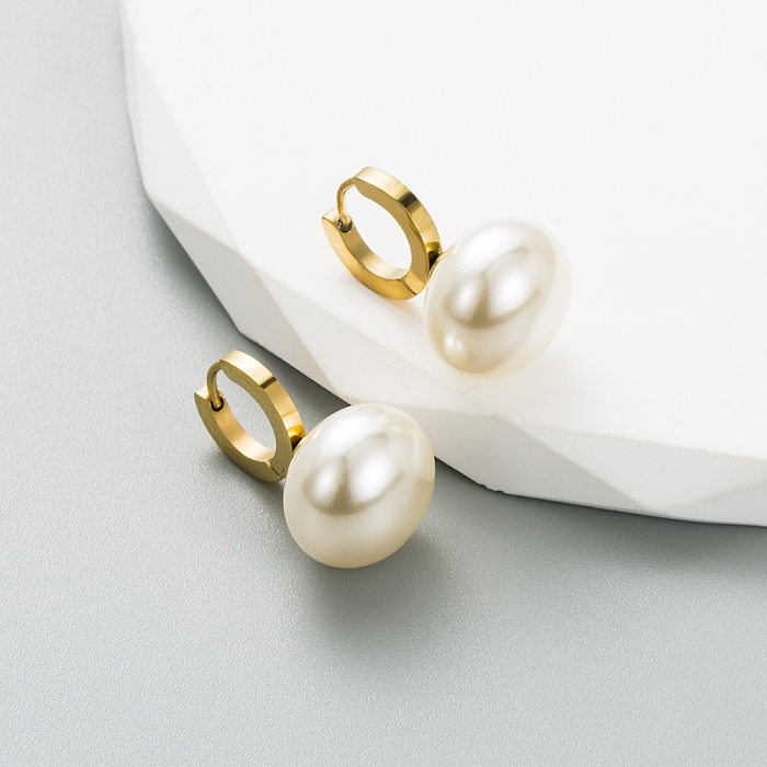 Retro Geometric Stainless Steel Pearl Drop Earrings 1 Pair