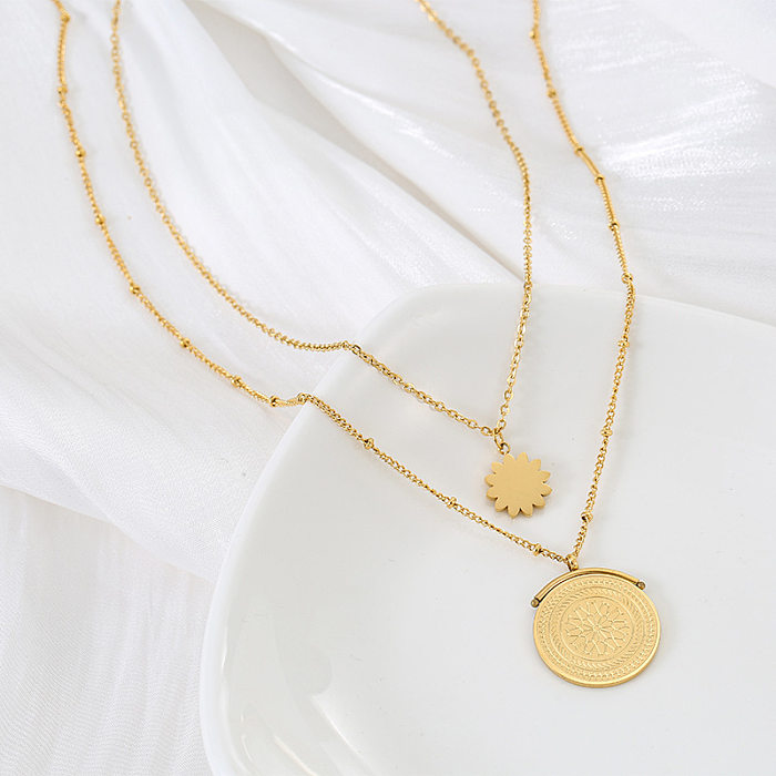 Modern Style Simple Style Round Stainless Steel Polishing Plating 18K Gold Plated Layered Necklaces