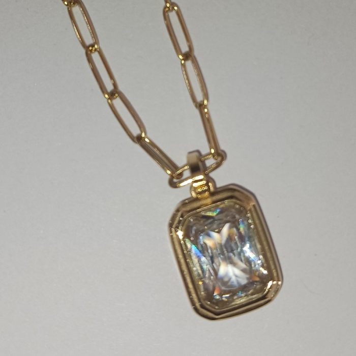 Vintage Style Square Stainless Steel  Plating Inlay Zircon 18K Gold Plated Pendant Necklace