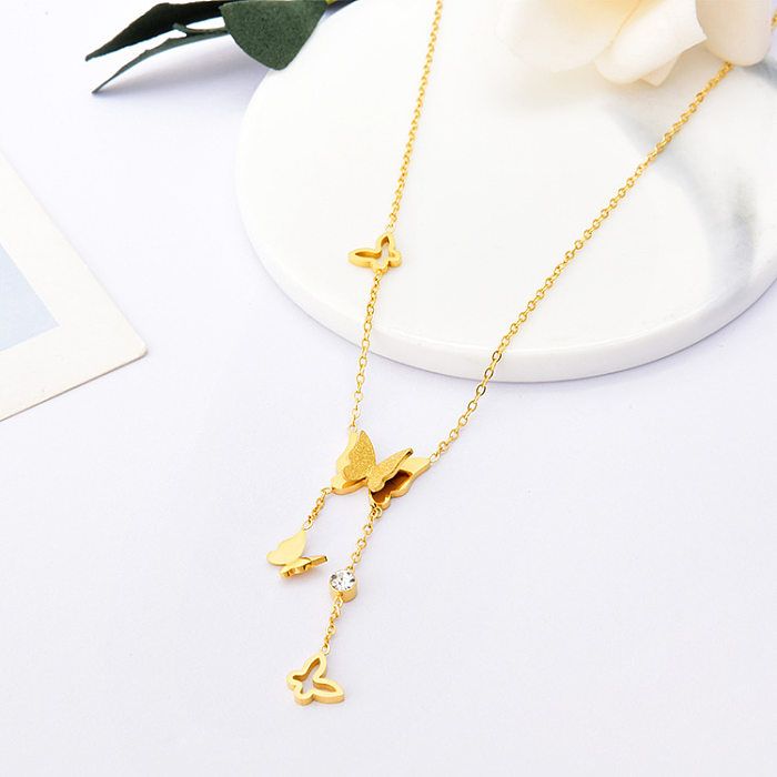 Fashion Butterfly Stainless Steel Necklace Inlay Zircon Stainless Steel  Necklaces 1 Piece